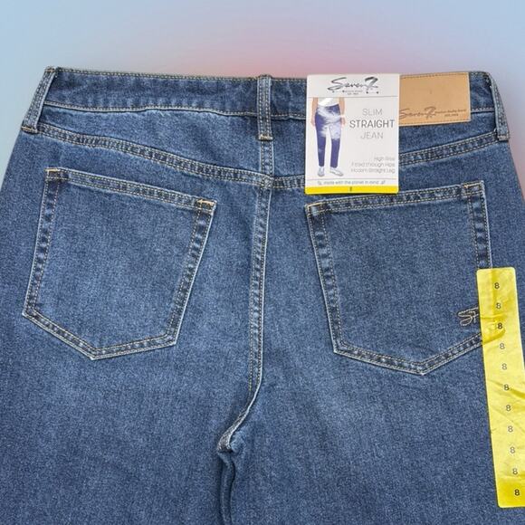 SEVEN7 Women’s 8 SLIM STRAIGHT HIGH RISE Blue Jeans - Picture 3 of 5